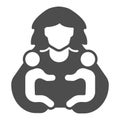 Mother and two children solid icon, Mother day concept, parental love sign on white background, Mother holding two kids Royalty Free Stock Photo