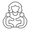 Mother and two children thin line icon, Mother day concept, parental love sign on white background, Mother holding two Royalty Free Stock Photo