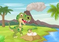 Mother tyrannosaurus with baby hatching Royalty Free Stock Photo