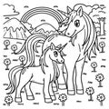 Mother Unicorn and Baby Unicorn Coloring Page