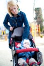 Mother walking baby