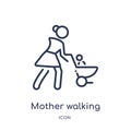mother walking with baby stroller icon from people outline collection. Thin line mother walking with baby stroller icon isolated