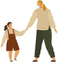 Mother walking with daughter holding little girls hand, mom spend time with her child outdoors Royalty Free Stock Photo