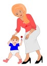 Mother walking with her child stock vector.Modern mother with her baby boy Vector Image.