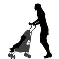 Mother walking while pushing a stroller