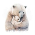 Mother white bear hugging her baby cub. Illustration for Mothers Day and spring.