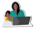 Mother work at home with laptop and baby