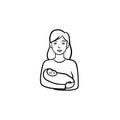 A mother with wraped baby hand drawn outline doodle icon. Royalty Free Stock Photo