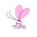 Mother's Day. Lettering and red butterflies. Typographical Background. Mothers day postcard. Royalty Free Stock Photo