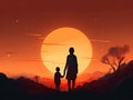 A Mother Holding Her Sons Hand While Taking a Sunset Stroll. Ai Generated