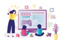 Mother yells at children because of constant playing of video games. KIds are addicted to computer games. Cyber addiction, concept Royalty Free Stock Photo