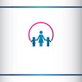 Mother with young kids. Alone woman with children. Home help for one-parent family. Blue and pink color. Logo design template