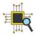 Motherboard circuit magnifying glass fintech digital