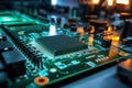 Motherboard of a computer or other electronic equipment. Close-up. Powerful multi-core processor Royalty Free Stock Photo