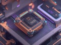 Motherboard digital chip. Technology science background. Integrated communication processor. Generative Ai