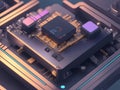 Motherboard digital chip. Technology science background. Integrated communication processor. Generative Ai