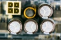 Motherboard Electrolytic Capacitors And Conductors Royalty Free Stock Photo