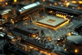 Motherboard featuring installed graphics processing unit essential component for gaming and design
