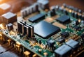 motherboard processor chips circuit computer electronic memory silicon storage technology ultraviolet closeup microchip binary