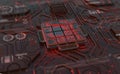 Motherboard, processor, CPU, quantum computer 3D illustration