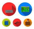 Motherboard, router and other accessories. Personal computer set collection icons in flat style vector symbol stock