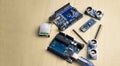 motherboard top view for using the command program writing a set of instructions or a computer program in code form Royalty Free Stock Photo