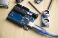 motherboard top view for using the command program writing a set of instructions or a computer program in code form Royalty Free Stock Photo