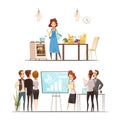 Motherhood Cartoon Work Family Concept