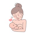 Motherhood, childcare, tenderness concept. Mother and newborn baby sleeping together, mom hugging and kissing baby