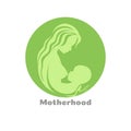 Motherhood concept logo design with woman silhouette holding baby Royalty Free Stock Photo