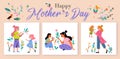 Motherhood concept. Mother and Daughter vector illustration set