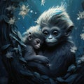 Ai Generated illustration Wildlife Concept of motherhood of Dusky leaf monkey Dusky langur in southern of thailand Royalty Free Stock Photo