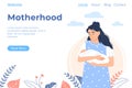 Motherhood landing page. Young Caucasian woman