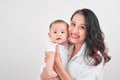 Motherhood and lifestyle concept. Smiling young mother with little baby at home Royalty Free Stock Photo