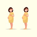 Motherhood. Pregnant woman posing. Happy expectant mother. Vector illustration