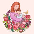 Motherhood vector illustration. Color drawing for motherday. Mother and little baby Royalty Free Stock Photo