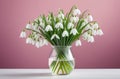 Mothering Sunday, International Women\'s Day, the coming of spring, a bouquet of snowdrops in a glass vase, a bouqu