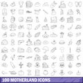 100 motherland icons set, outline style