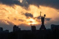 The Motherland Monument sunset swarm of birds Kiev