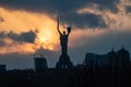 The Motherland Monument sunset swarm of birds Kiev