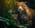 Motherly Leopard: A Large Portrait of a Small Standing Predator in a Transparent Forest