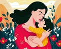 Motherly Love: A Moment of Comfort as a Mother Hugs Her Little Boy - Generative AI