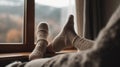 Mothers Cozy Feet by the Window