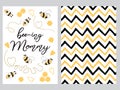 Mothers day set design set text Mommy to bee decorated bee, zig zag ornament card poster logo Royalty Free Stock Photo