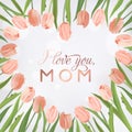 Mothers Day Banner Template with Tulips Flowers Bouquet. Mother Day Holiday Floral Greeting Card for Flyer, Brochure, Sale Spring