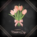 Mothers Day Banner Template with Tulips Flowers Bouquet. Mother Day Holiday Floral Greeting Card for Flyer, Brochure, Sale Spring