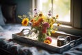 Mothers Day Breakfast in Bed with Wildflowers