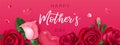 Mothers day brochure. Happy female floral banner, postcard template for mom. Flower and hearts card design, spring fest