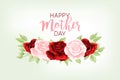 Mothers day buds of red and pink roses on smoothed light background