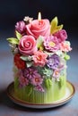mothers day cake with floral decorations and candles